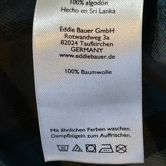 Eddie Bauer Mens XLT Flannel Shirt Brown Blue Button Down Collar 100% Cotton - Picture 8 of 12